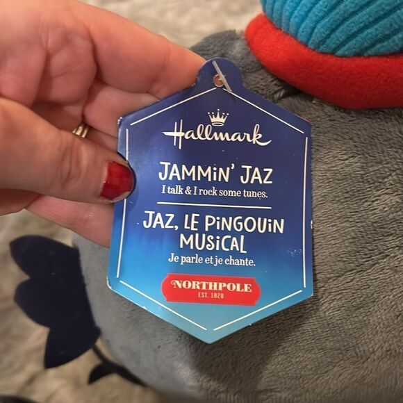 NWT Hallmark jammin jaz gray and teal singing penguin - Picture 2 of 9